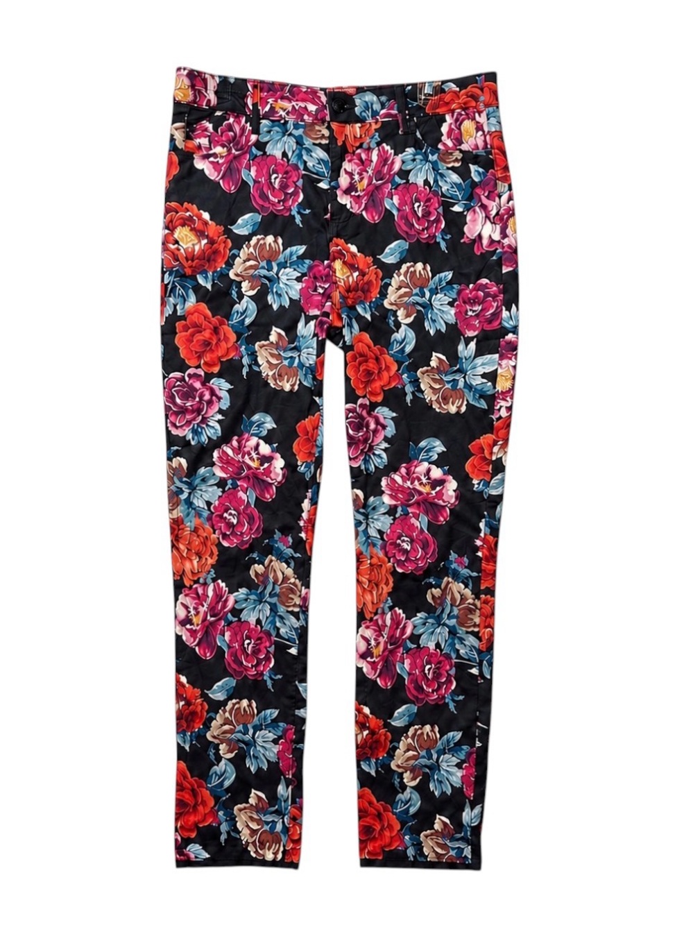 Chico’s Women’s Size 8R Floral Jeggings Stretch Skinny Pants Black Multicolor
